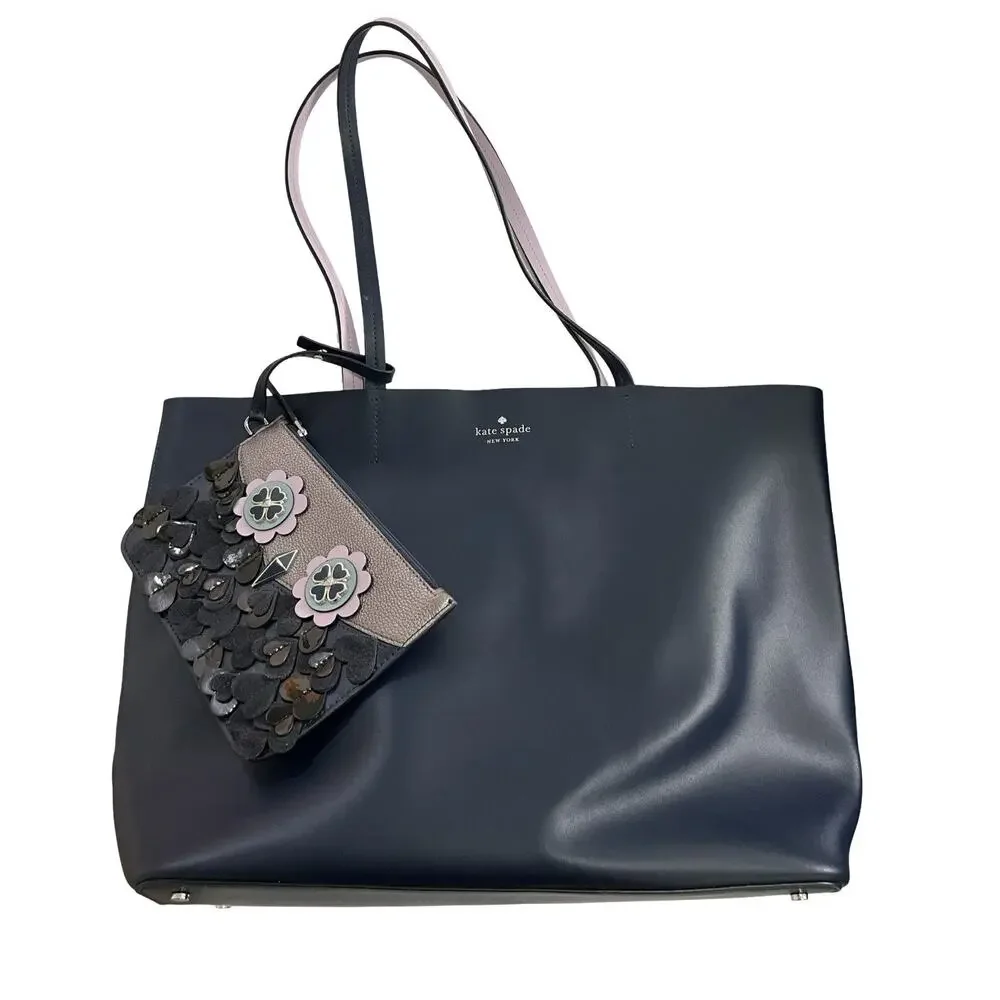 Kate Spade Zibbi Medium Leather‎ Tote Shoulder Bag & Owl Wristlet in Navy Blue